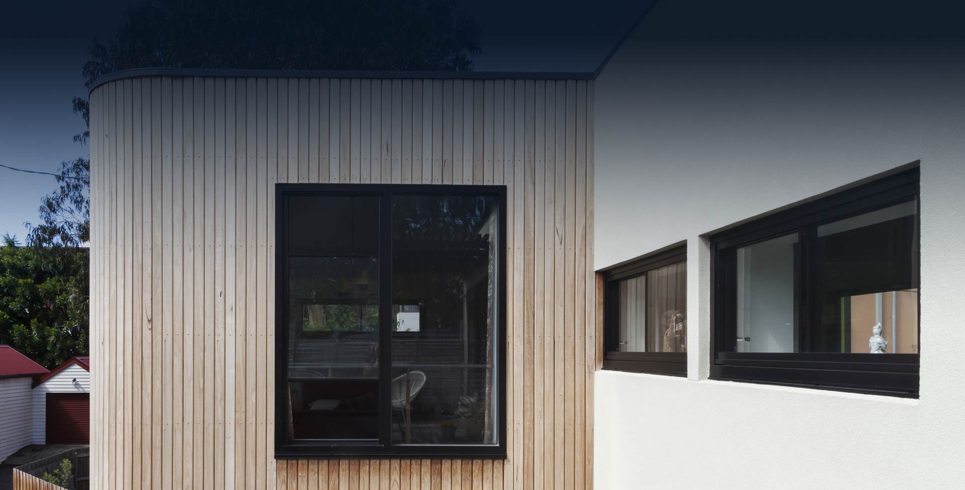Close up of timber cladding slats on exterior renovation